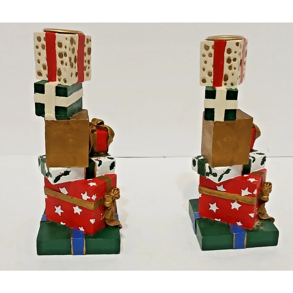 Vintage Pair Christmas Candlestick Holders Festive 90's Whimsical Cottagecore